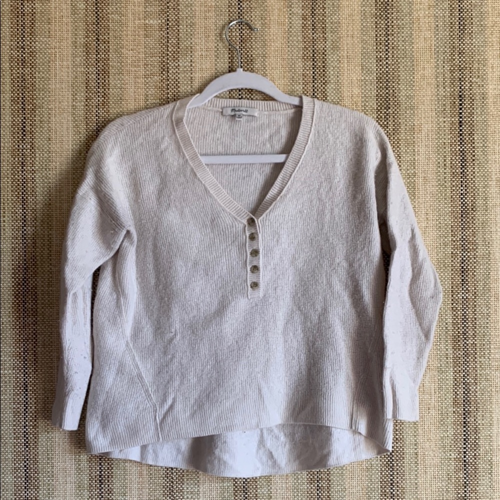 Madewell Womens Cream V-Neck Sweater Size XS Cotton Top Fashion Casual Winter